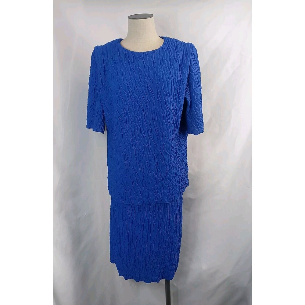 Vintage Barone Dress Women's Size 10 Blue 90s Fashion Short Sleeve Knee Length
